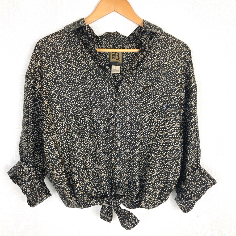 BLOUSE Bruno Menswear 100% Silk Black Tan Long